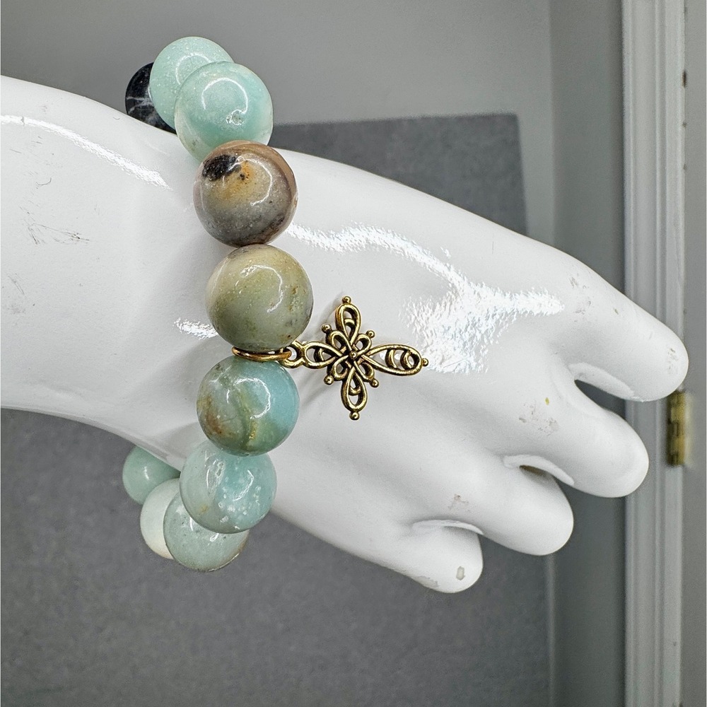 Amazonite Style Bracelet Large Natural Stone Look Beads‎ Stretch Bracelet